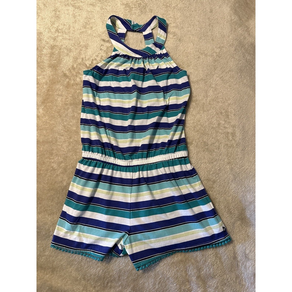 New Nautica Romper LG 12/14 Girls Striped shorts sleeveless